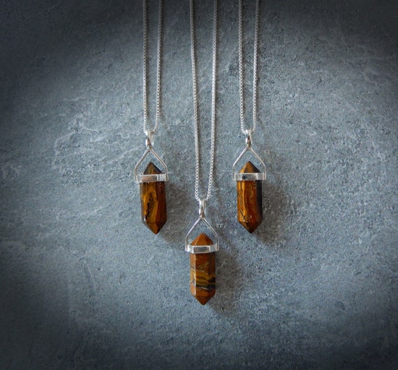 Tiger Iron Necklace Sterling Silver • Sterling Silver Gemstone Point • Healing Crystal Necklace • Layering Necklace • Gift For Crystal Lover