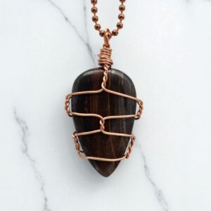 Iron Tiger's Eye Pendant, Necklace, Wire Wrapped, Mens Necklace, Womens Necklace, Natural Gemstone, Crystal, Handmade, Copper Wire