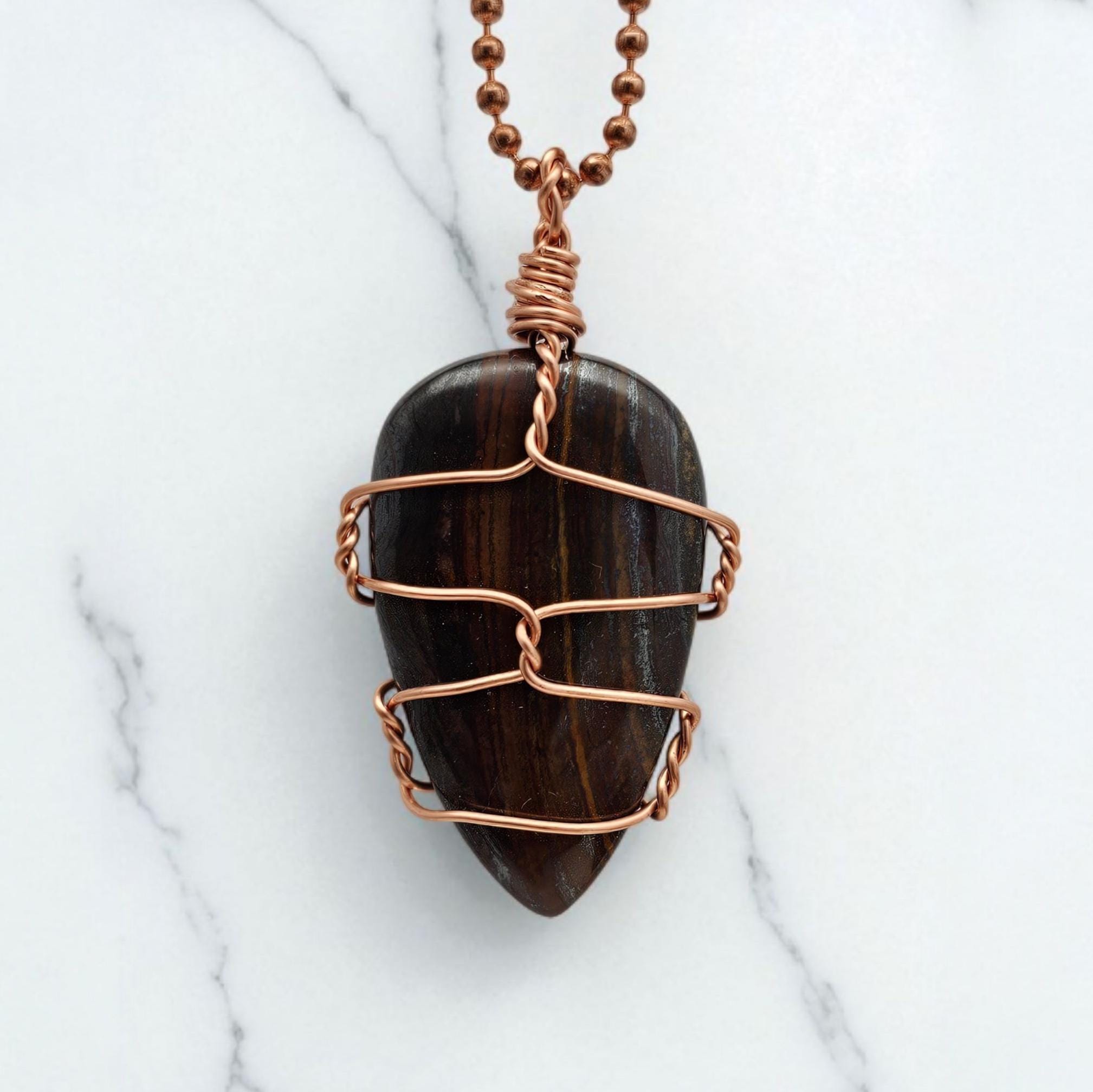 Iron Tiger's Eye Pendant, Necklace, Wire Wrapped, Mens Necklace, Womens Necklace, Natural Gemstone, Crystal, Handmade, Copper Wire