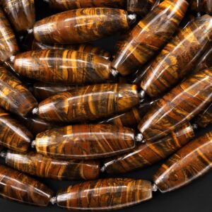 Aaa Large Natural Tiger Iron Long Cylinder Drum Tube Beads 15.5" Strand