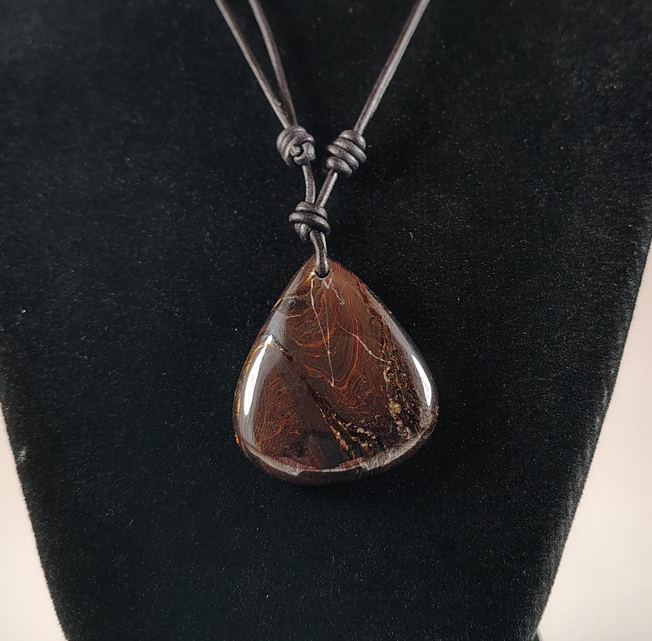 Tiger Iron Pendant Adjustable Leather Necklace Handmade By Chris Hay