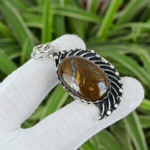 Iron Tiger Eye 925 Sterling Silver Pendant - Handmade Gemstone Jewelry