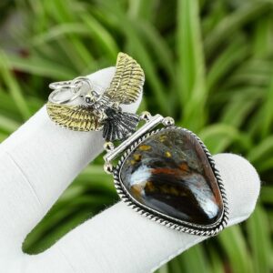 Iron Tiger Eye Sterling Silver Pendant: Handmade Eagle Jewelry