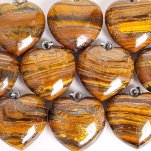 Genuine Natural Yellow Heart Tiger Iron Top Drilled Healing Gemstone Pendant