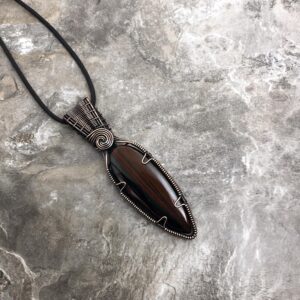 Handmade Tiger Iron Pendant: Copper Wire Wrapped Jewelry - Handmade in the USA          0308