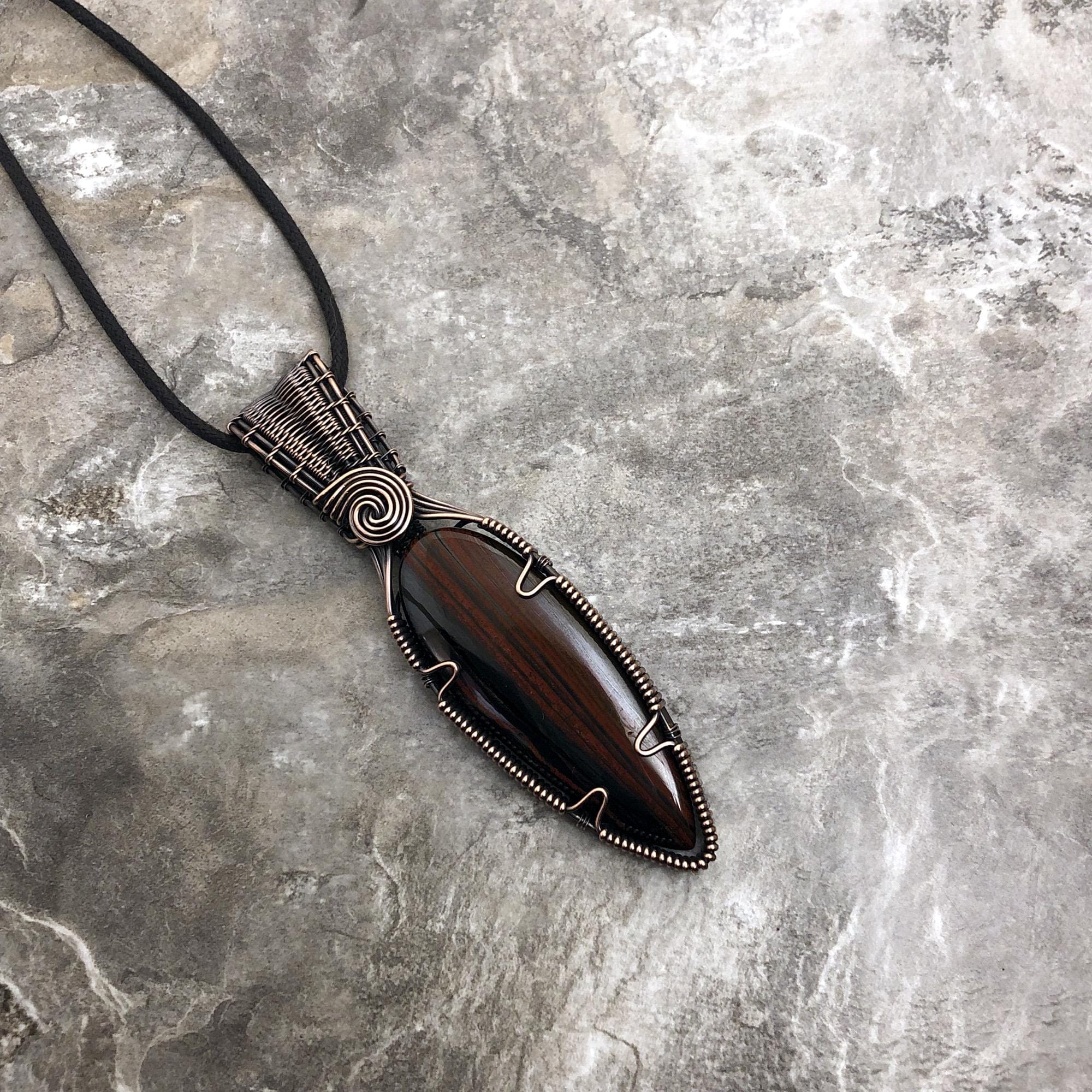 Handmade Tiger Iron Pendant: Copper Wire Wrapped Jewelry - Handmade In The Usa          0308