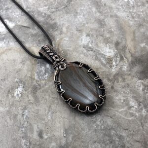 Handmade Tiger Iron Pendant: Copper Wire Wrapped Jewelry - Made in the USA          0124