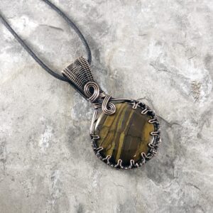 Handmade Tiger Iron Pendant: Copper Wire Wrapped Jewelry - Handmade in the USA          0290