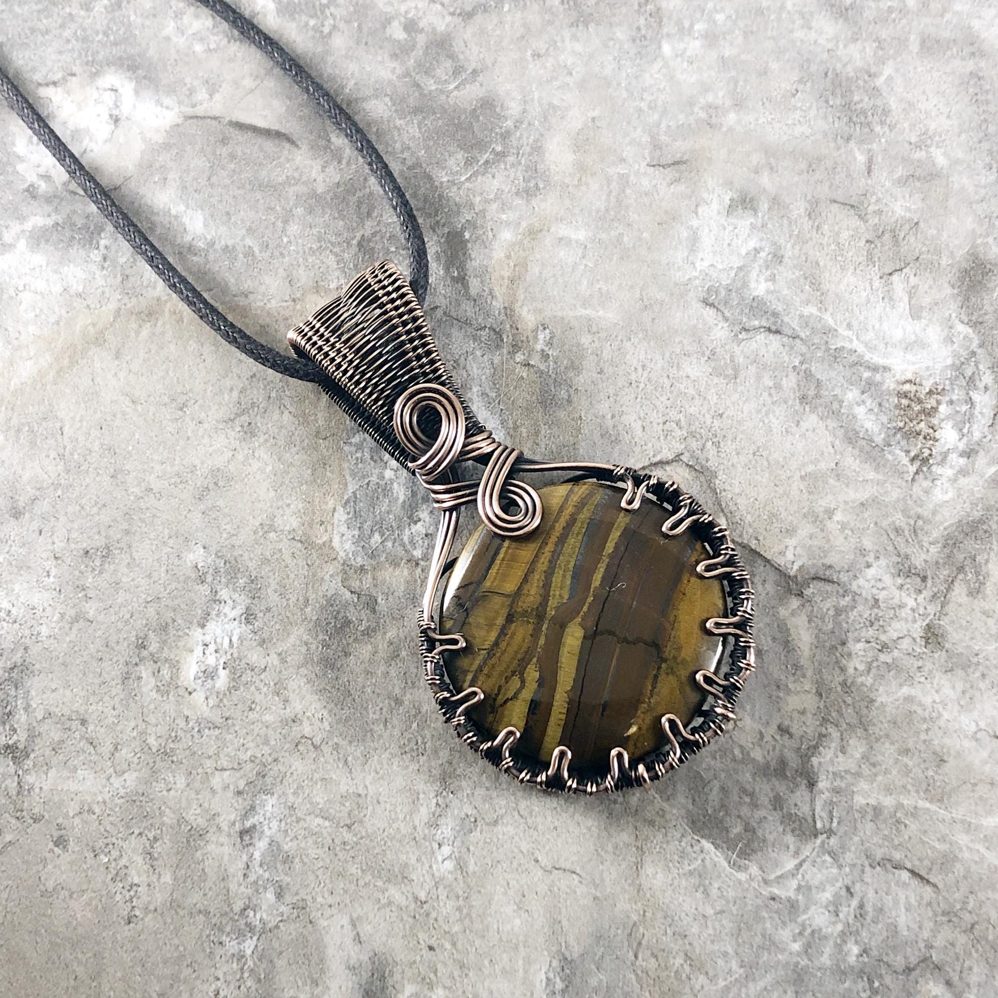 Handmade Tiger Iron Pendant: Copper Wire Wrapped Jewelry - Handmade In The Usa          0290