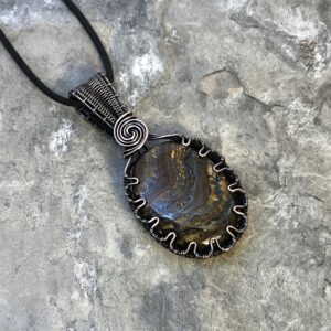 Handmade Tiger Iron Pendant: Copper Wire Wrapped Jewelry - Handmade in the USA          0403
