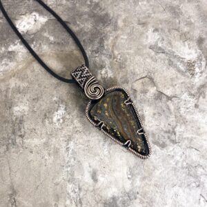 Handmade Tiger Iron Pendant: Copper Wire Wrapped Jewelry - USA Made          0381