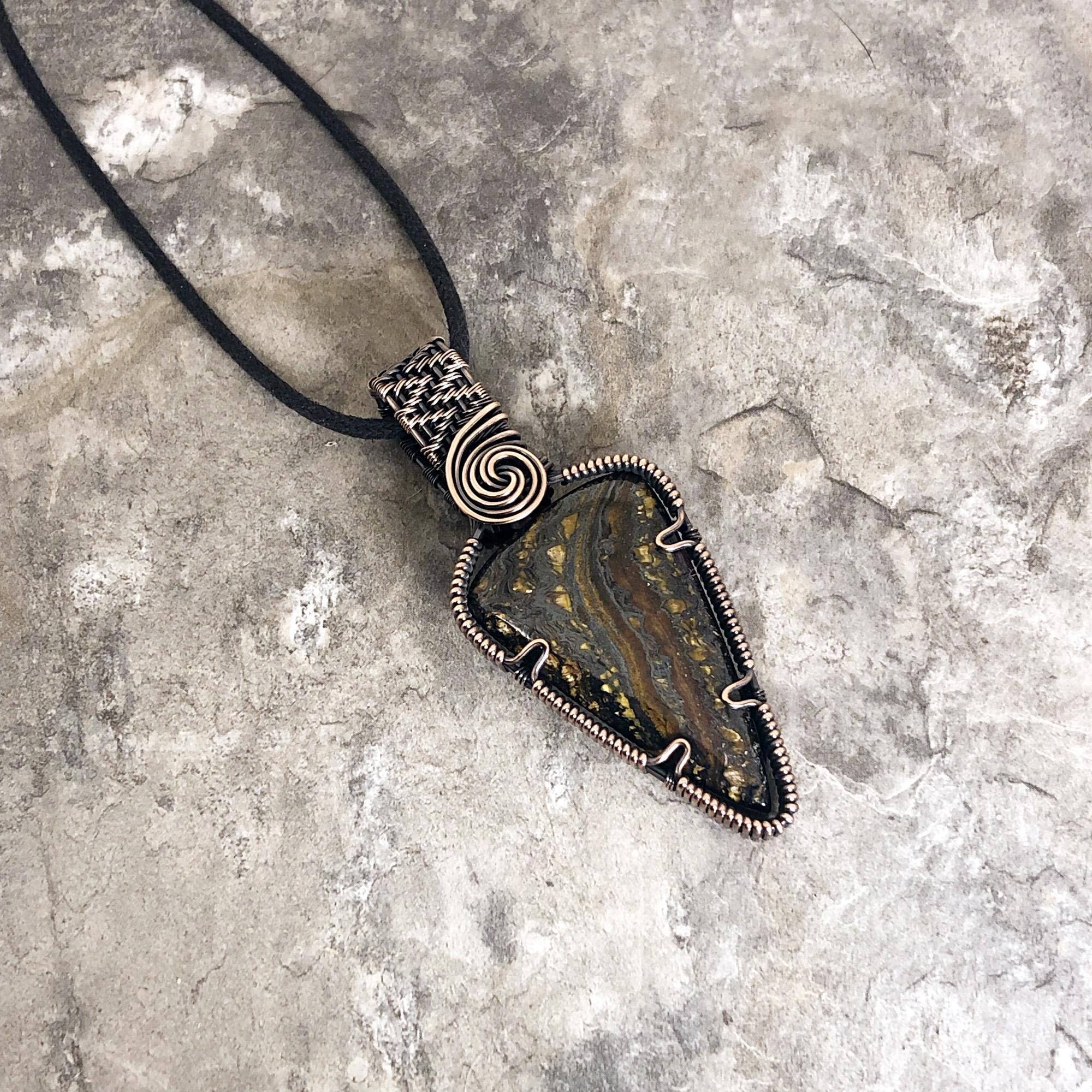 Handmade Tiger Iron Pendant: Copper Wire Wrapped Jewelry - Usa Made 0381