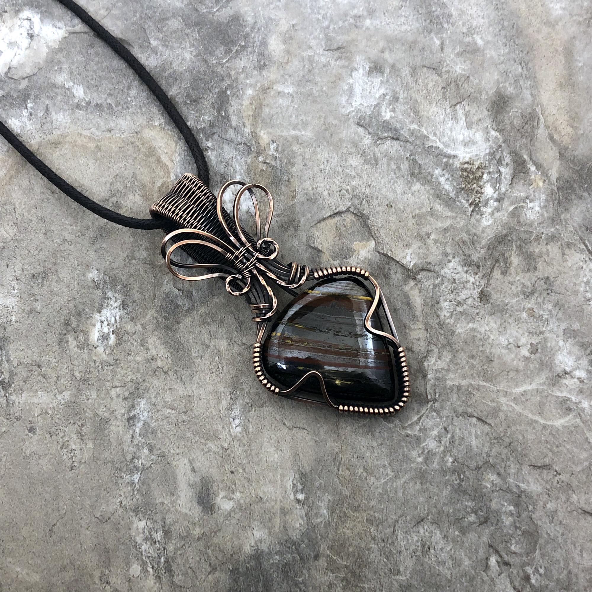 Handmade Tiger Iron Pendant: Copper Wire Wrapped Jewelry - Handmade In The Usa 0024 Handmade Tiger Iron Pendant: Copper Wire Wrapped Jewelry - Handmade In The Usa 0024