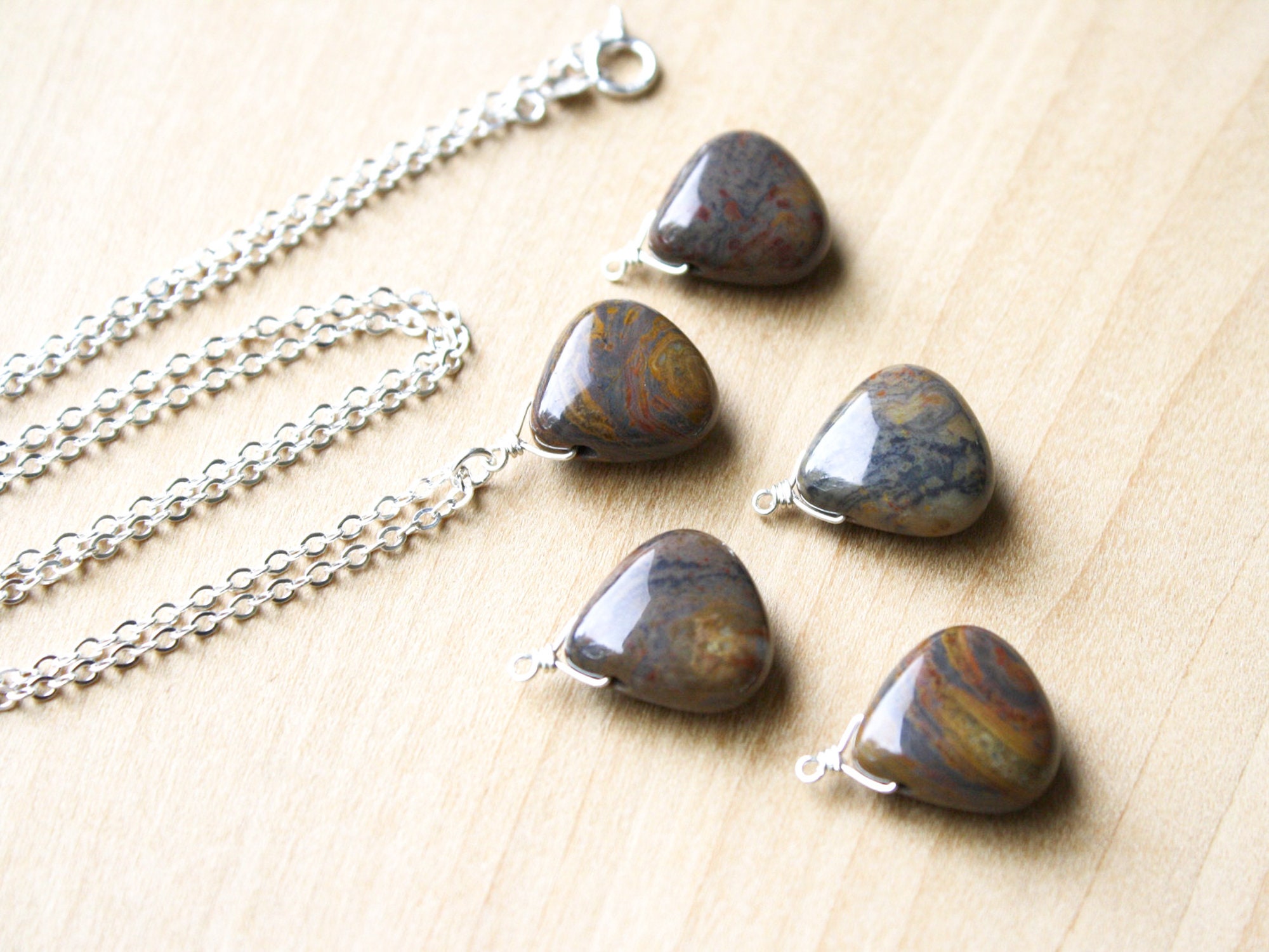 Tiger Iron Jasper Necklace: Sterling Silver Gemstone Pendant