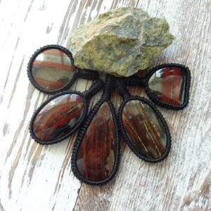 Tiger Iron Protection Necklace, Energy Stone Macrame Pendant, Men's Jewelry, Gift For Dad, Husband, Brother, Grounding Stones Jewelry