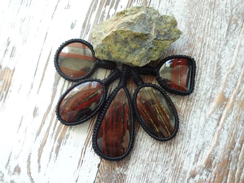 Tiger Iron Protection Necklace, Energy Stone Macrame Pendant, Men's Jewelry, Gift For Dad, Husband, Brother, Grounding Stones Jewelry