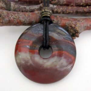 Scenic Tiger Iron Natural Stone Donut Energy Pendant Necklace 40mm.  ED525