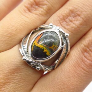 925 Sterling Silver Vintage Real Tiger Iron Gem Leaf Ring Size 6.25