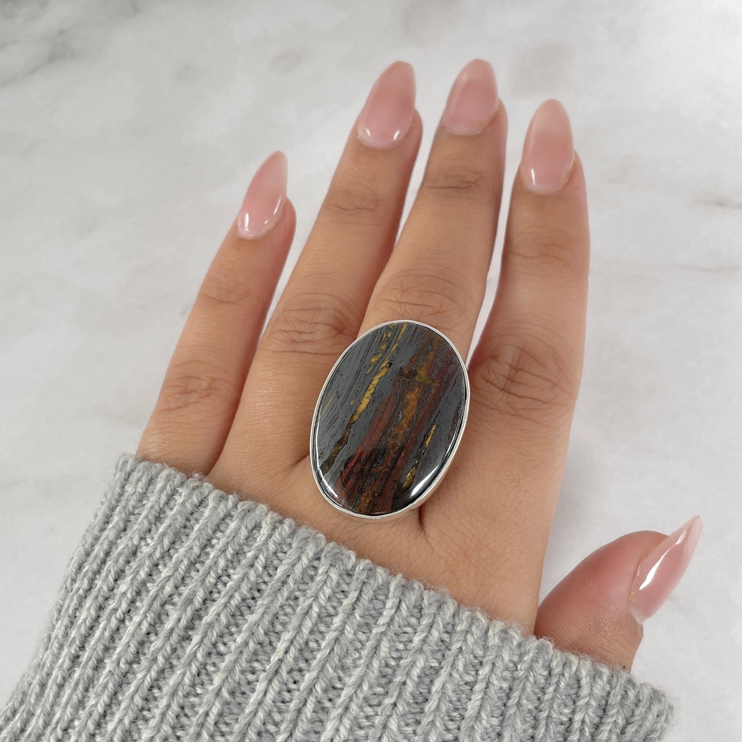 Iron Tiger Eye Adjustable Ring / 925 Sterling Silver / Healing Gemstone / Gifts For Her / Oval Cab / Iron Tiger Eye Statement Ring Ite-r-33.