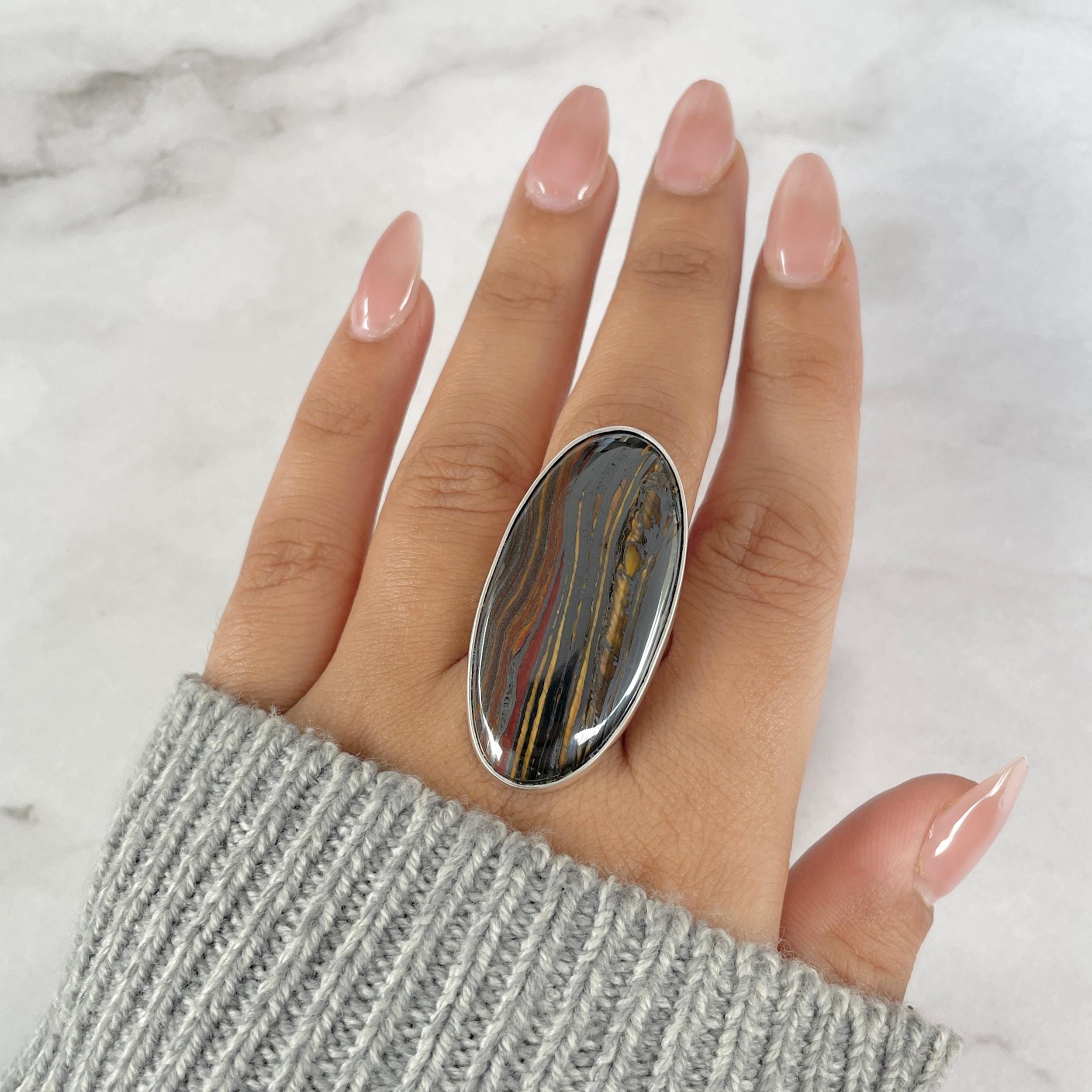 Iron Tiger Eye Adjustable Ring / 925 Sterling Silver / Healing Gemstone / Gifts For Her / Iron Tiger Eye Jewelry / Statement Ring