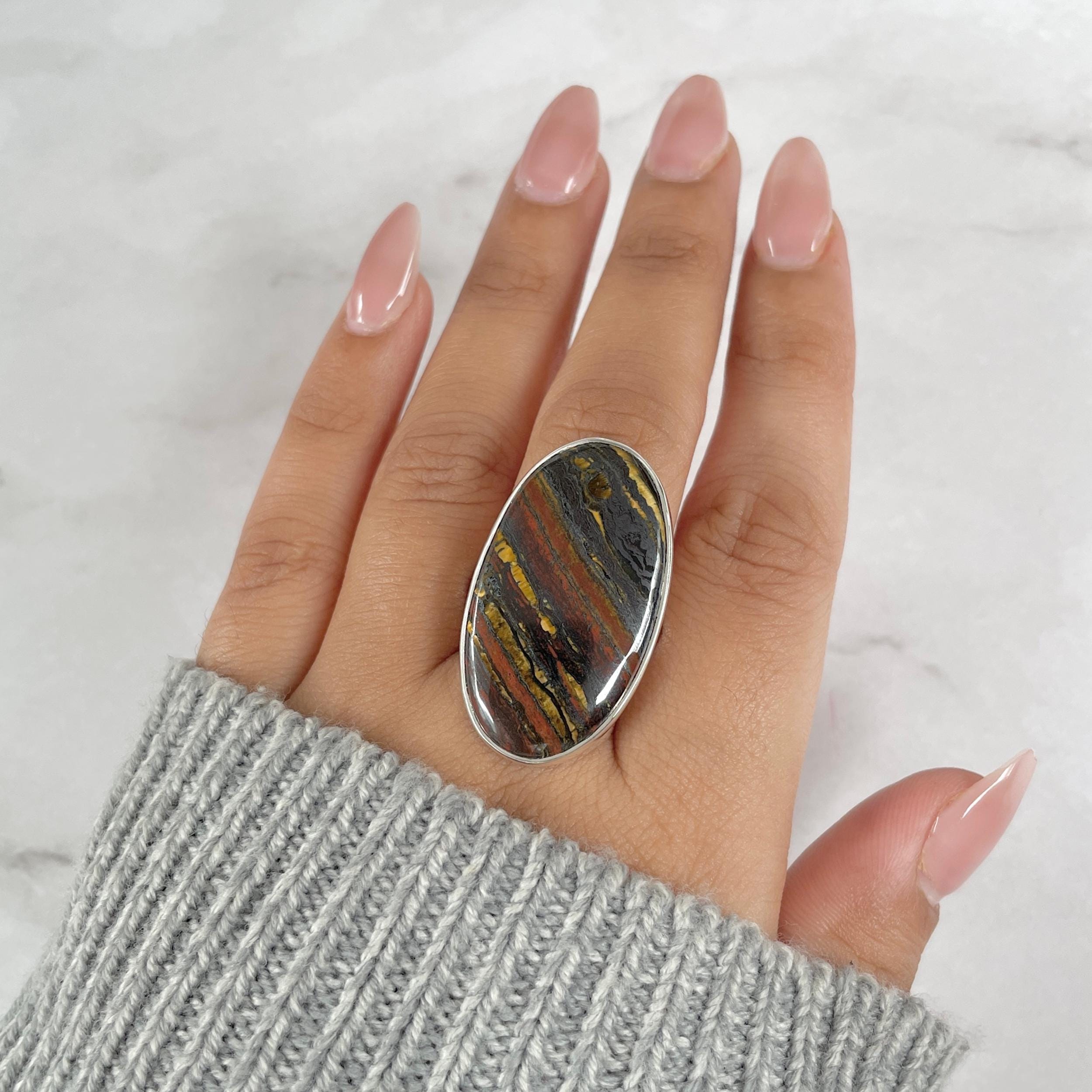 Iron Tiger Eye Adjustable Ring / 925 Sterling Silver / Healing Gemstone / Gifts For Her / Oval Cab / Iron Tiger Eye Statement Ring Ite-r-32.
