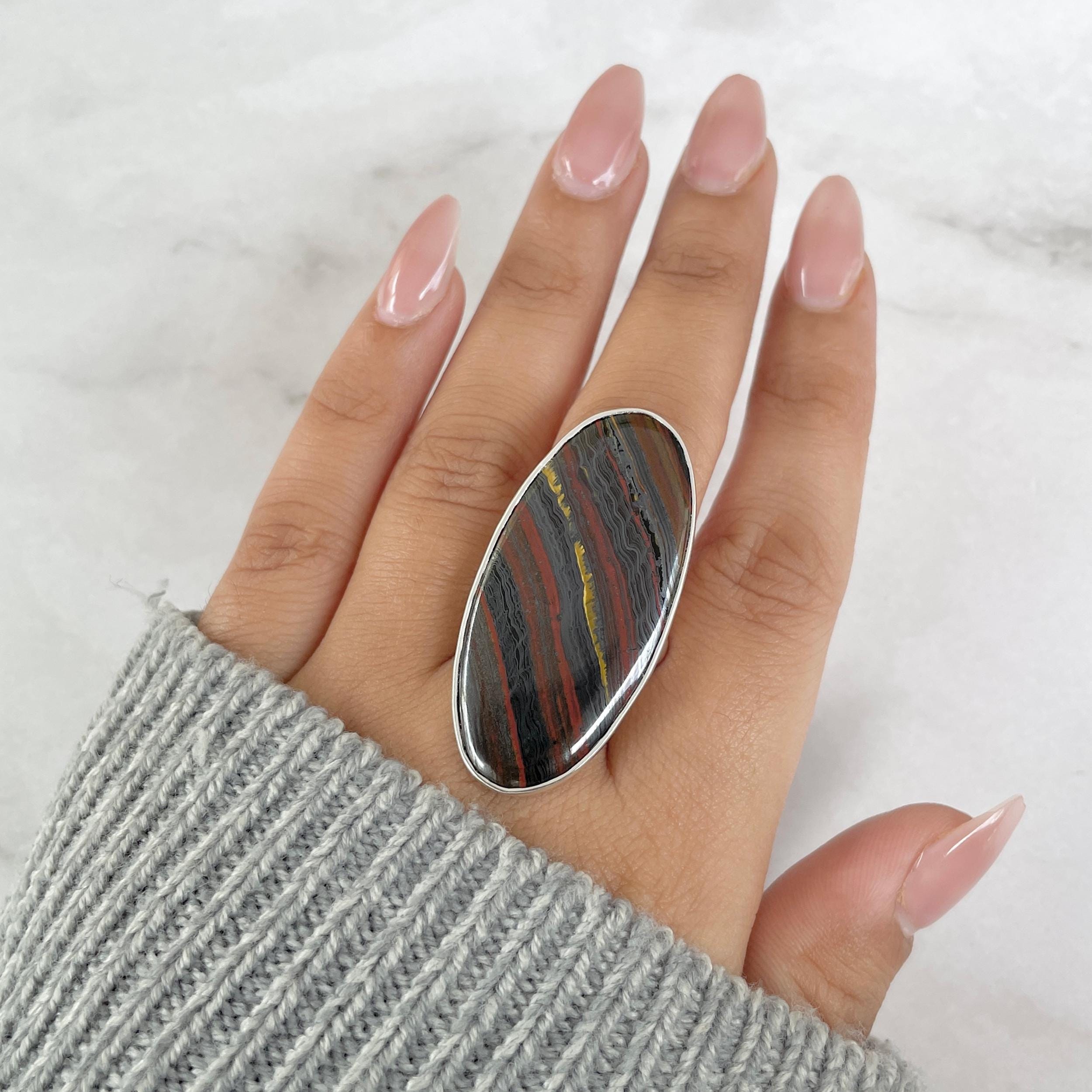 Iron Tiger Eye Adjustable Ring / 925 Sterling Silver / Healing Gemstone / Gifts For Her / Oval Cab / Iron Tiger Eye Statement Ring Ite-r-24.