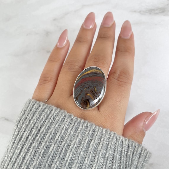 Iron Tiger Eye Adjustable Ring / 925 Sterling Silver / Healing Gemstone / Gift For Her / Oval Cab / Iron Tiger Eye Statement Ring / Ite-r-3. Iron Tiger Eye Adjustable Ring / 925 Sterling Silver / Healing Gemstone / Gift For Her / Oval Cab / Iron Tiger Eye Statement Ring / Ite-r-3.