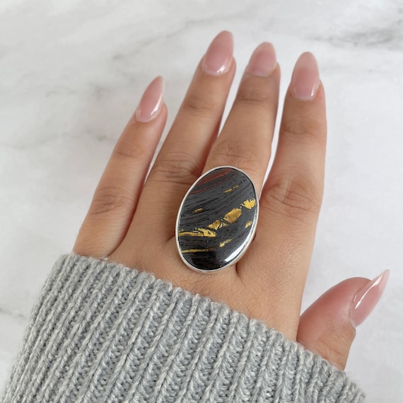 Iron Tiger Eye Adjustable Ring / 925 Sterling Silver / Healing Gemstone / Gift For Her / Oval Cab / Iron Tiger Eye Statement Ring / Ite-r-7. Iron Tiger Eye Adjustable Ring / 925 Sterling Silver / Healing Gemstone / Gift For Her / Oval Cab / Iron Tiger Eye Statement Ring / Ite-r-7.