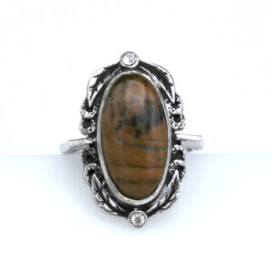 Iron Tiger eye sterling silver Ring size 7 clear rhinestone CLARK & COOMBS