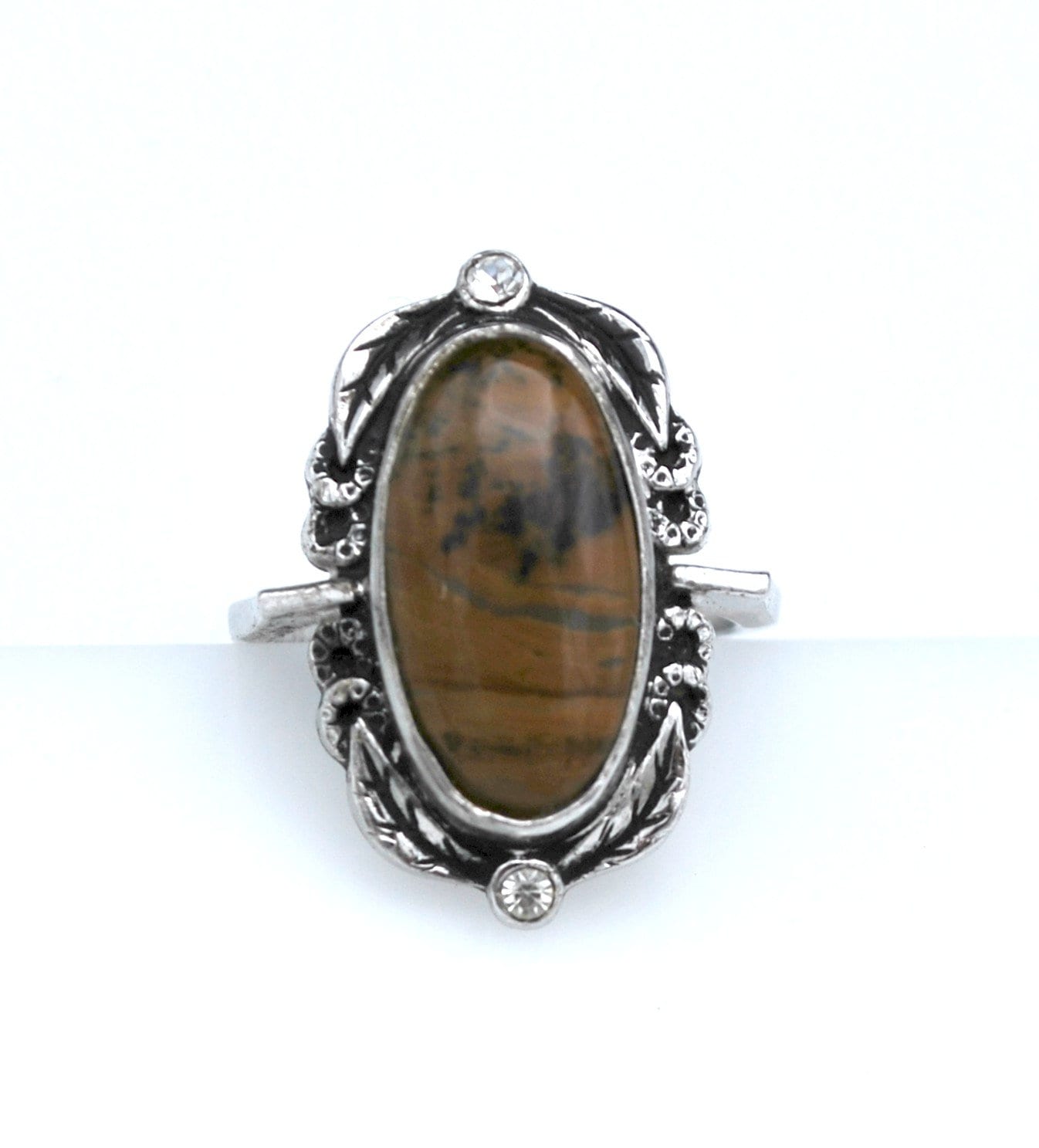 Iron Tiger Eye Sterling Silver Ring Size 7 Clear Rhinestone Clark & Coombs