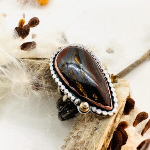 Handmade Tiger Iron Ring, Mixed Metal Sterling Silver, US Size 7 3/4 Handmade Tiger Iron Ring, Mixed Metal Sterling Silver, US Size 7 3/4