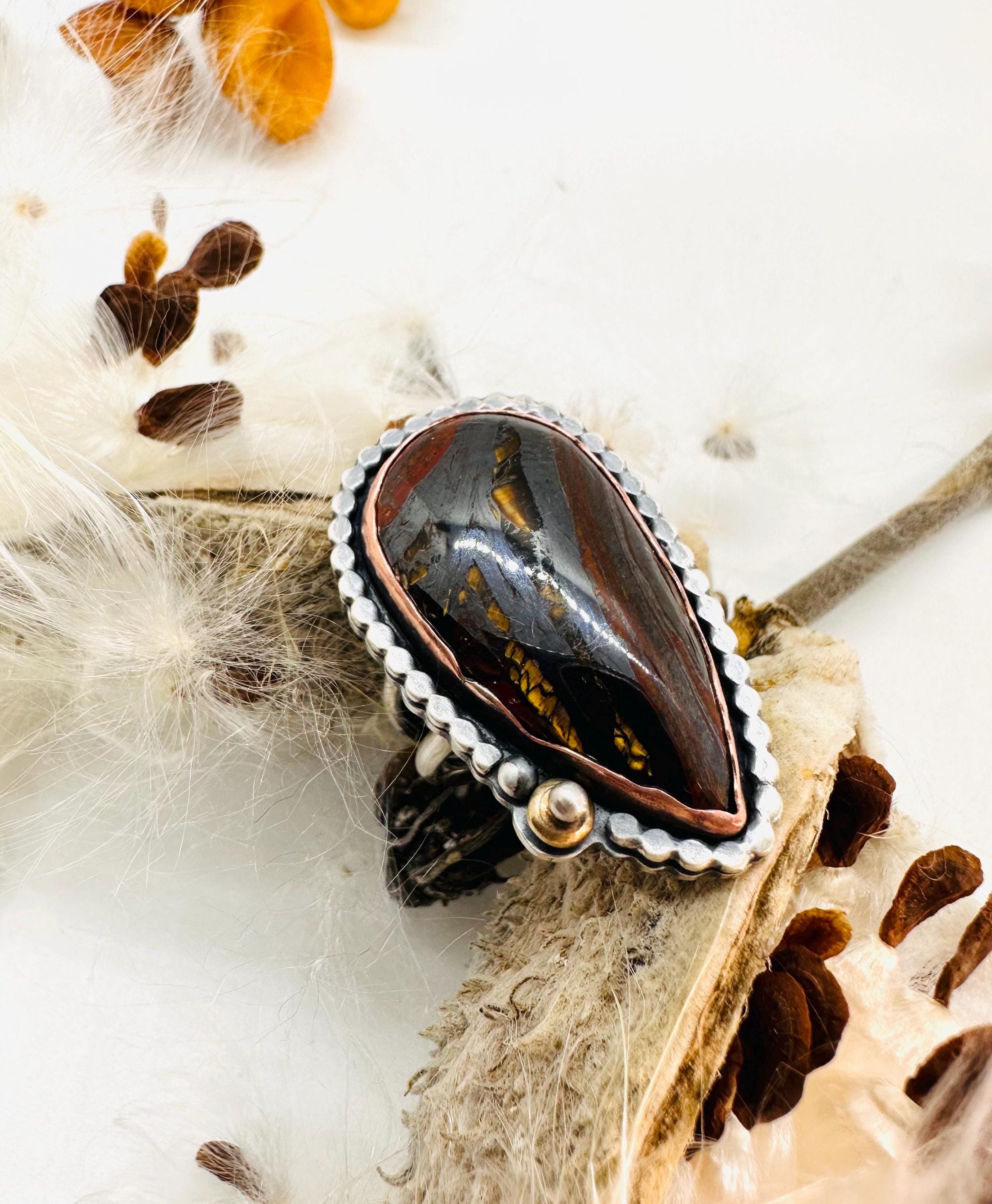 Handmade Tiger Iron Ring, Mixed Metal Sterling Silver, Us Size 7 3/4 Handmade Tiger Iron Ring, Mixed Metal Sterling Silver, Us Size 7 3/4