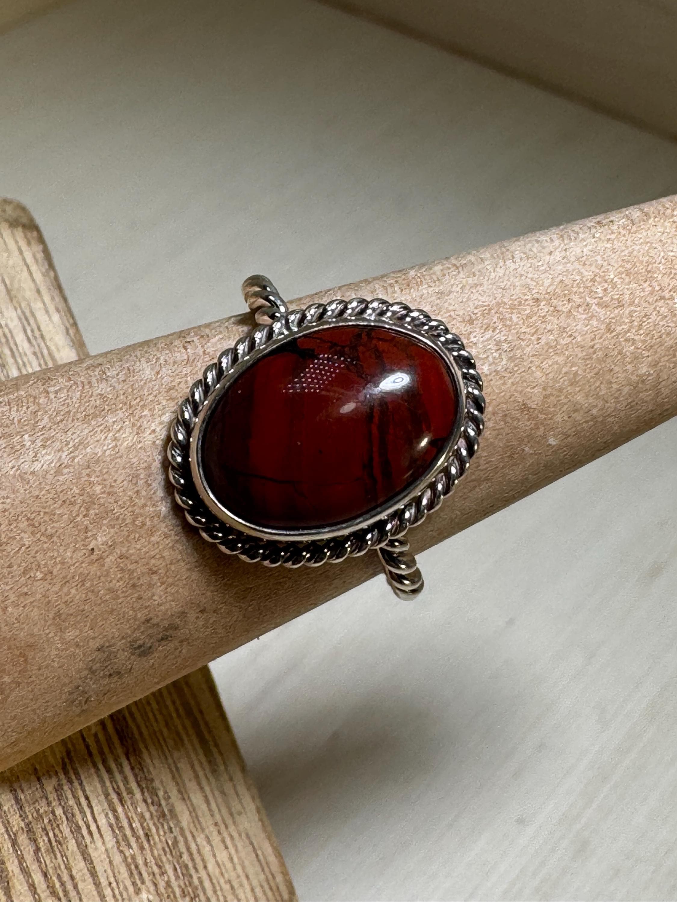 Handmade Tiger Iron Sterling Silver Ring - Twisted Wire - Size 7.5 Handmade Tiger Iron Sterling Silver Ring - Twisted Wire - Size 7.5