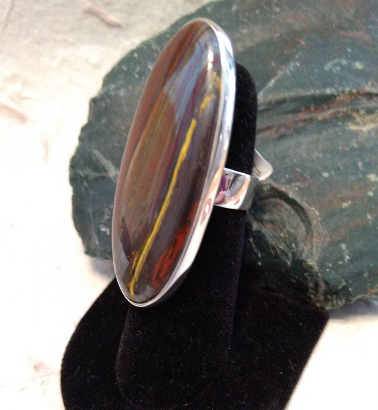 Tiger Iron Stone Statement Ring Sterling Silver Size 8