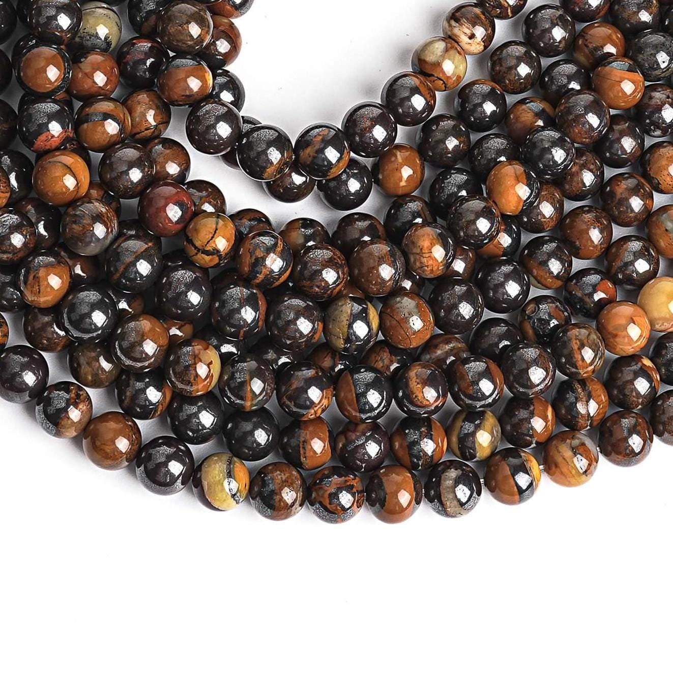 Genuine Natural Tiger Iron Gemstone Beads 8mm 10mm Dark Black Brown Round Aa Quality Loose Beads For Jewelry Making