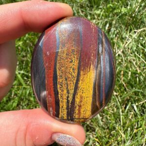 Mugglestone Palm Stone - Tiger Iron Palm Stone - Polished Mugglestone Crystal - Tigers Eye, Hematite, Red Jasper - Mugglestone Worry Stone