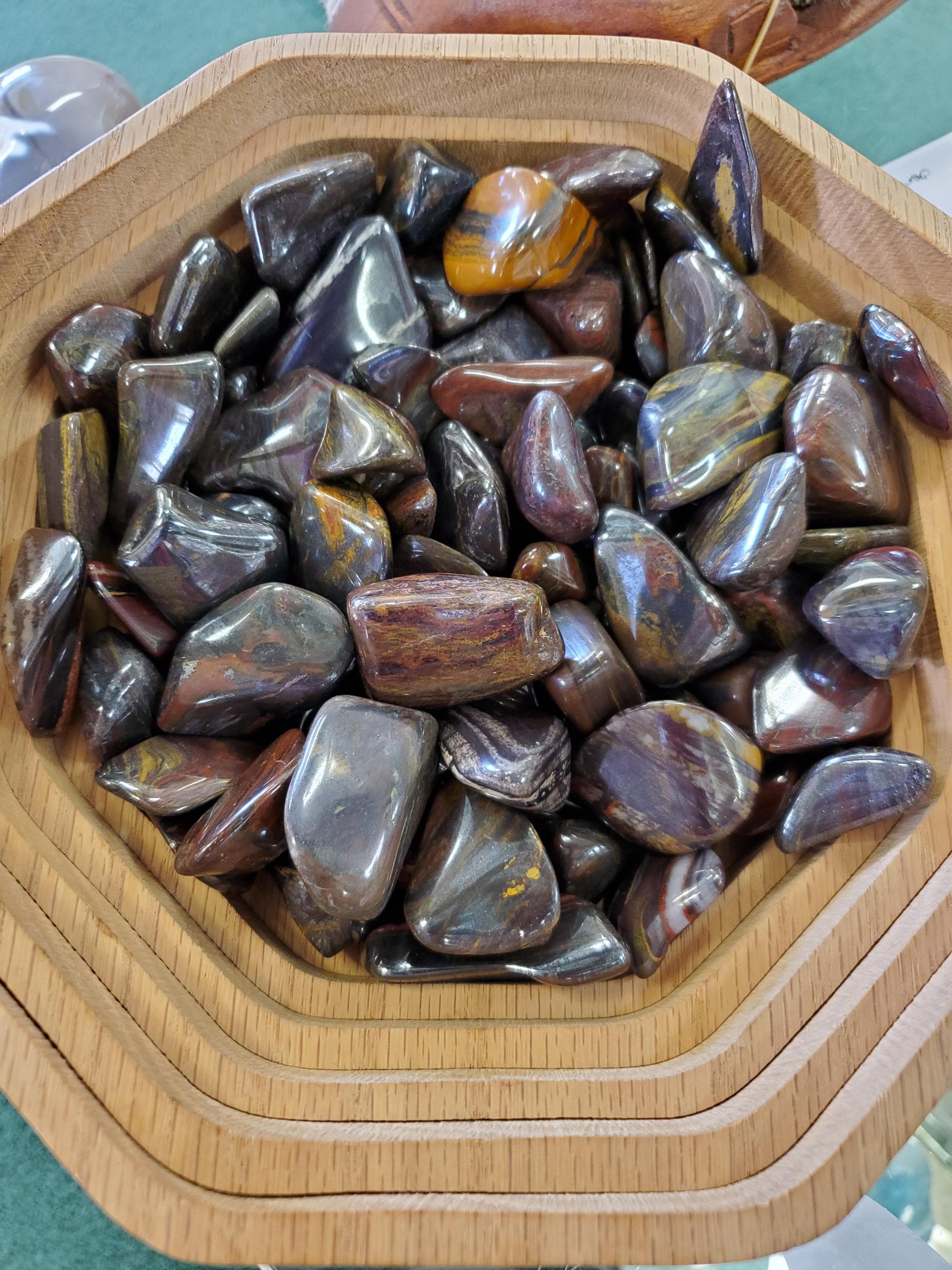 Mugglestone Tumbles, Tiger Iron, Hematite + Tiger Eye + Red Jasper Combination Gemstones. Mugglestone Tumbles, Tiger Iron, Hematite + Tiger Eye + Red Jasper Combination Gemstones.
