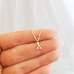 Tiny GOLD INITIAL NECKLACE Personalizable Initial Pendant, Diamond Cubic Zirconia Crystal, Minimalist Jewelry Gift, Cz Letter Necklace N5221