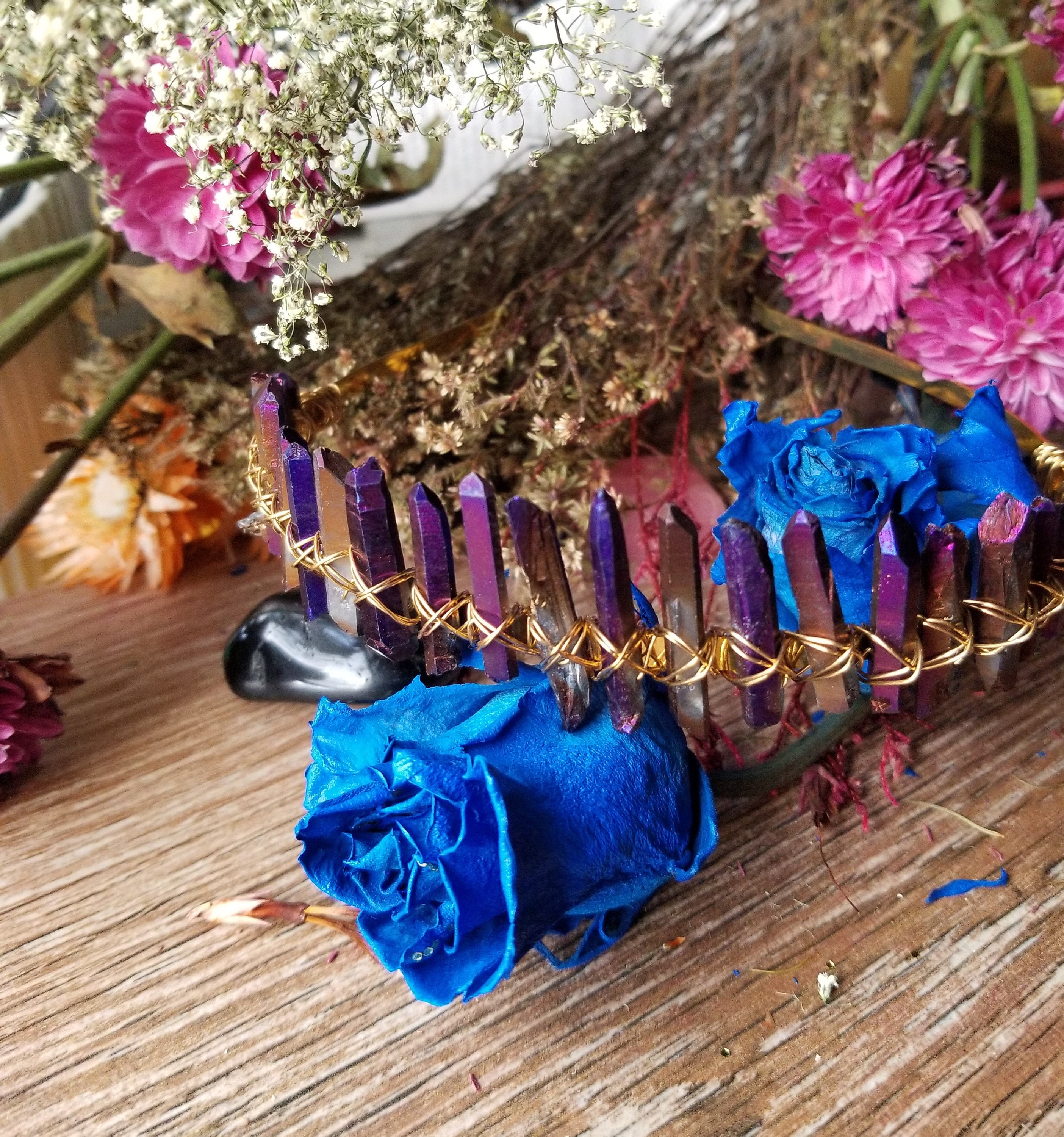 Titanium Aura Quartz Crystal Crown, Wire Wrapped Headband