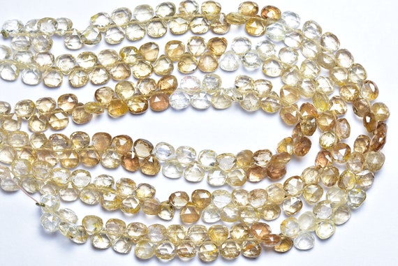 4 Inches - Beautiful Natural Micro Faceted Imperial Topaz Heart Briolette - Size Is 5 Mm #1587
