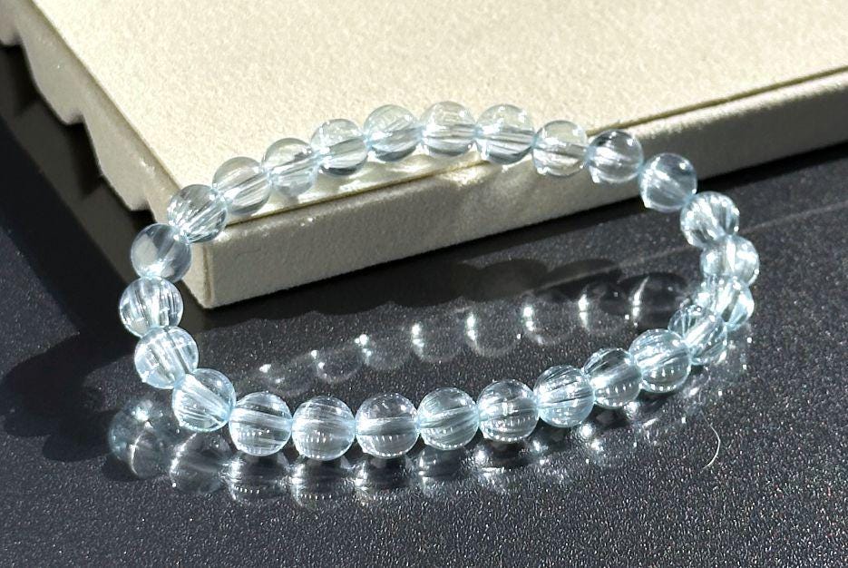 7mm, Certified Rare Find Gem Grade Natural Blue Topaz With Needle Inclusions Bracelet, Topaz Bracelet, Blue Topaz Bracelet, 透体拉丝猫眼天然蓝托帕手串