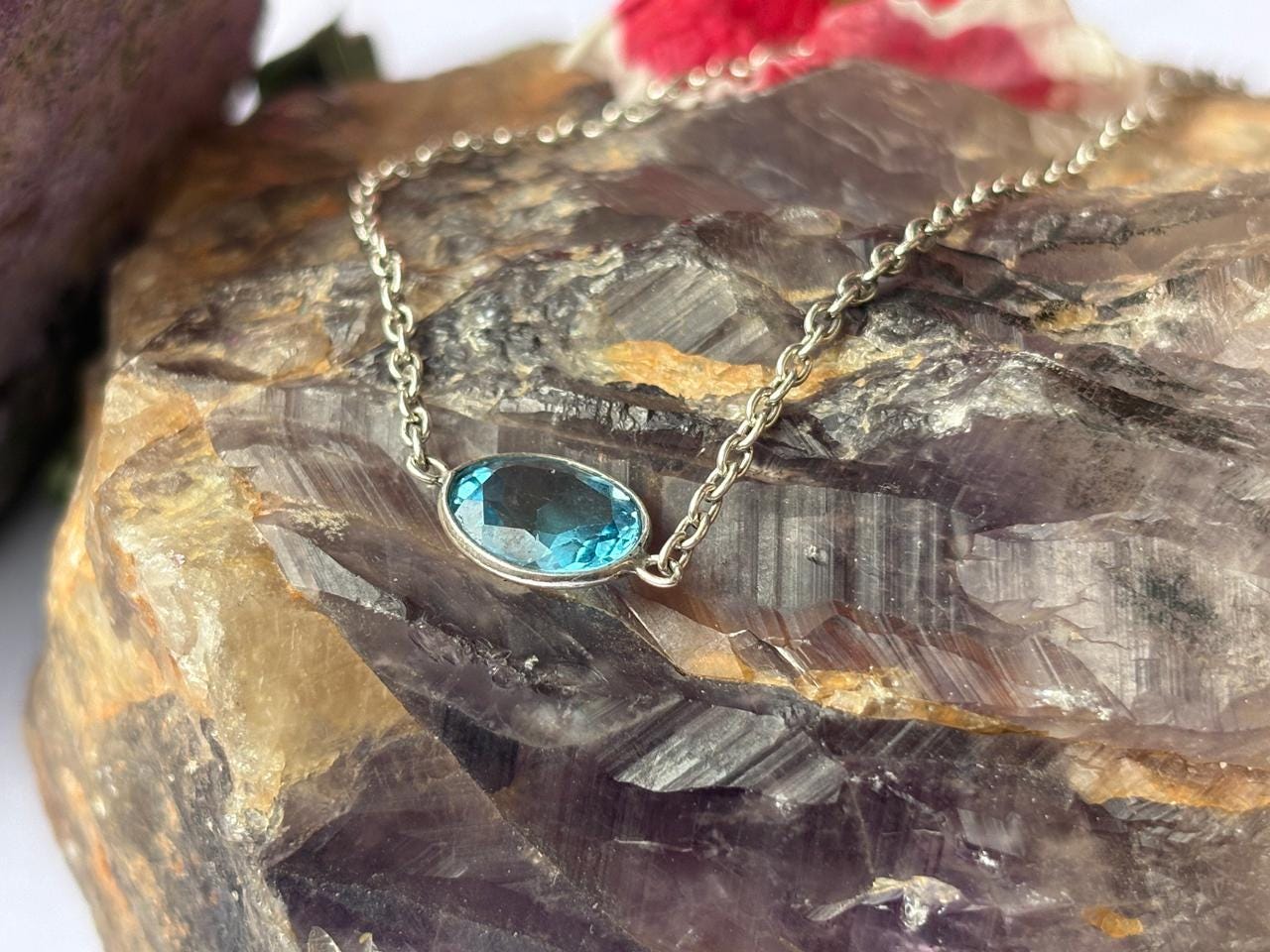 925 Sterling Silver Blue Topaz Bracelet, Chain Bracelet