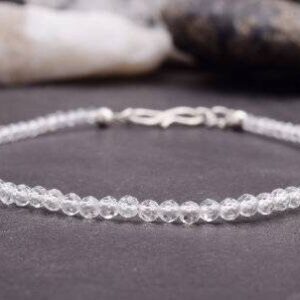 Beaded Faceted White Topaz Bracelet In 925 Sterling Silver, Dainty, Gemstone Bracelet, Silver Bracelet, Stack Bracelet, Gift For Her