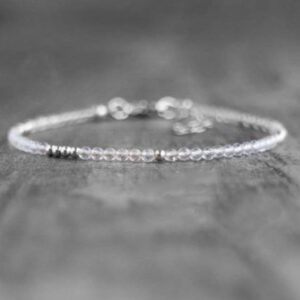 Beaded Faceted White Topaz Bracelet In 925 Sterling Silver, Dainty, Gemstone Bracelet, Silver Bracelet, Stack Bracelet, Gift For Her