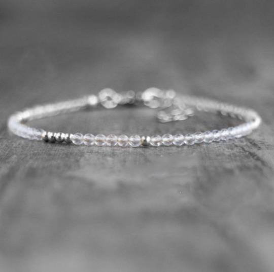 Beaded Faceted White Topaz Bracelet In 925 Sterling Silver, Dainty, Gemstone Bracelet, Silver Bracelet, Stack Bracelet, Gift For Her