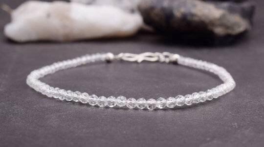Beaded Faceted White Topaz Bracelet In 925 Sterling Silver, Dainty, Gemstone Bracelet, Silver Bracelet, Stack Bracelet, Gift For Her