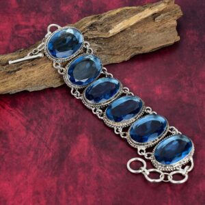 Beautiful Blue Topaz Bracelet, 925 Sterling Silver Bracelet, Blue Topaz Gemstone Bracelet, Statement Silver Bracelet Gift For Birthday