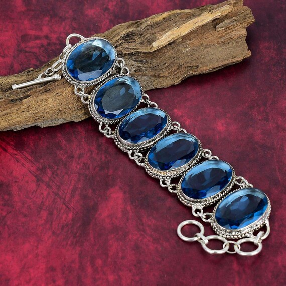 Beautiful Blue Topaz Bracelet, 925 Sterling Silver Bracelet, Blue Topaz Gemstone Bracelet, Statement Silver Bracelet Gift For Birthday