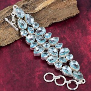 Blue Topaz Bracelet, 925 Solid Sterling Silver, Pear Gemstone Bracelet, December Birthstone Bracelet, Handmade Jewelry, Birthday Gift