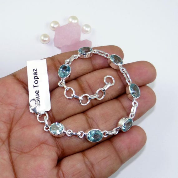 Blue Topaz Bracelet: 925 Sterling Silver Gemstone Jewelry Blue Topaz Bracelet: 925 Sterling Silver Gemstone Jewelry